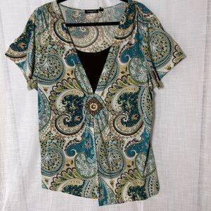 Y2K 70’s blouse ,twofer,2X,Tribal,artsy,paisley Vintage,boho,wood,beads